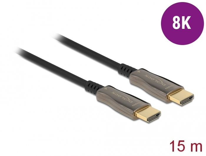 Delock HDMI-Kabel - HDMI männlich zu HDMI männlich - 15 m - Glasfaser - Schwarz - unterstützt 8K 60 Hz (7680 x 4320)