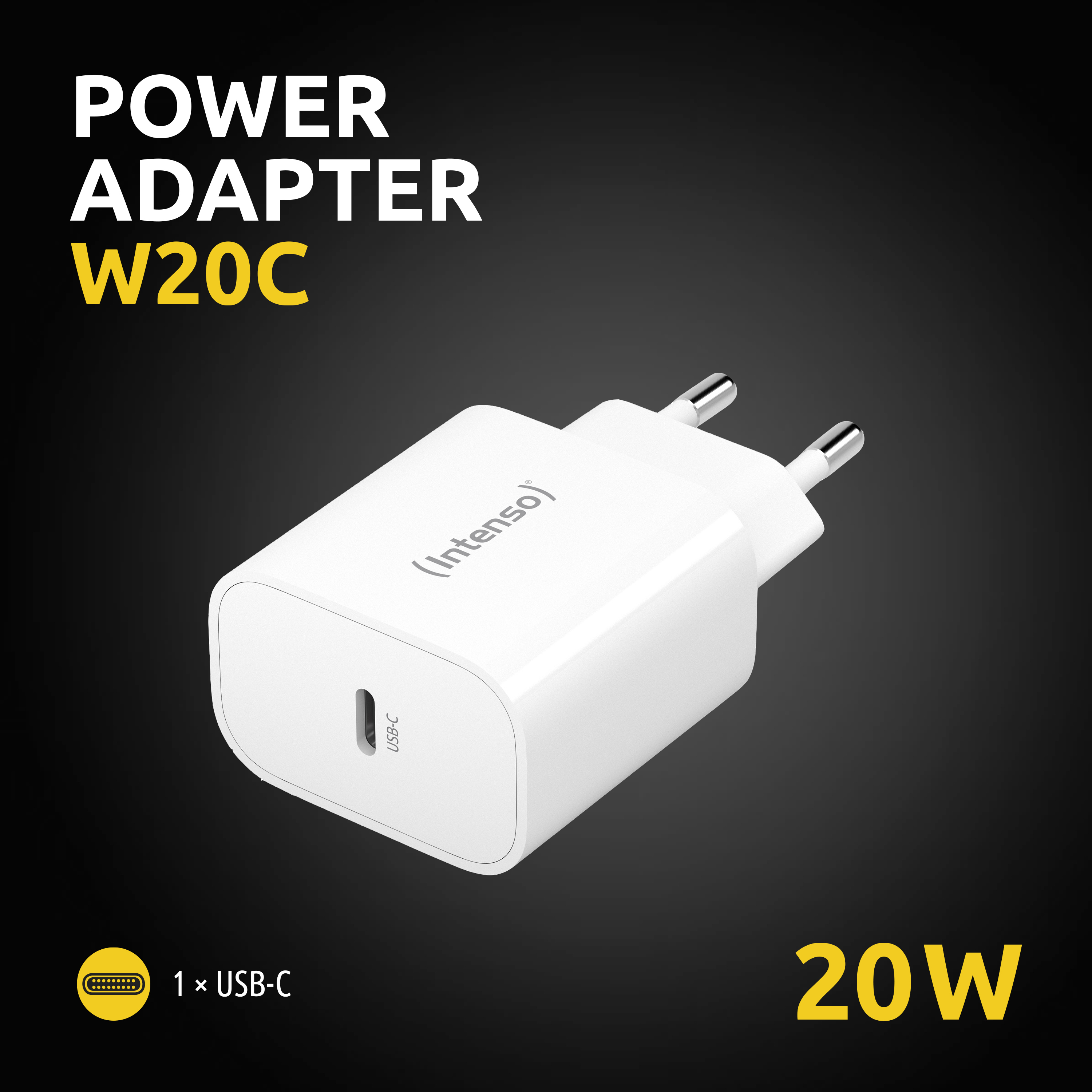 Intenso W20C - Netzteil - 20 Watt - 3 A - PD 3.0, QC 4.0, PD/PPS (24 pin USB-C)