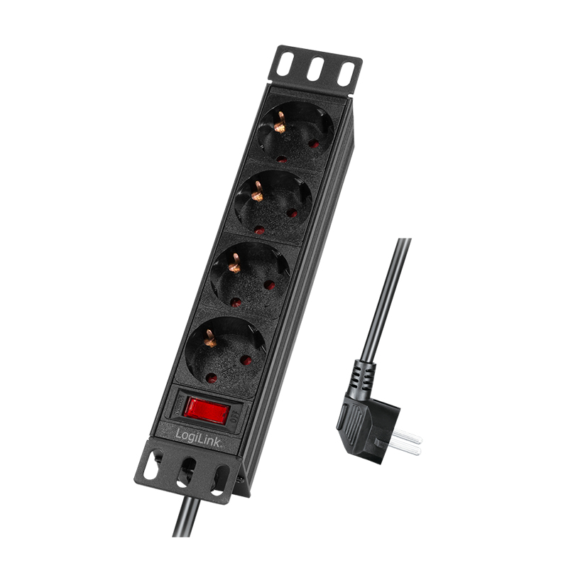 LogiLink PDU4B01, 1U, Horizontal/Vertikal, Aluminium, Schwarz, 4 AC-Ausgänge, Typ F