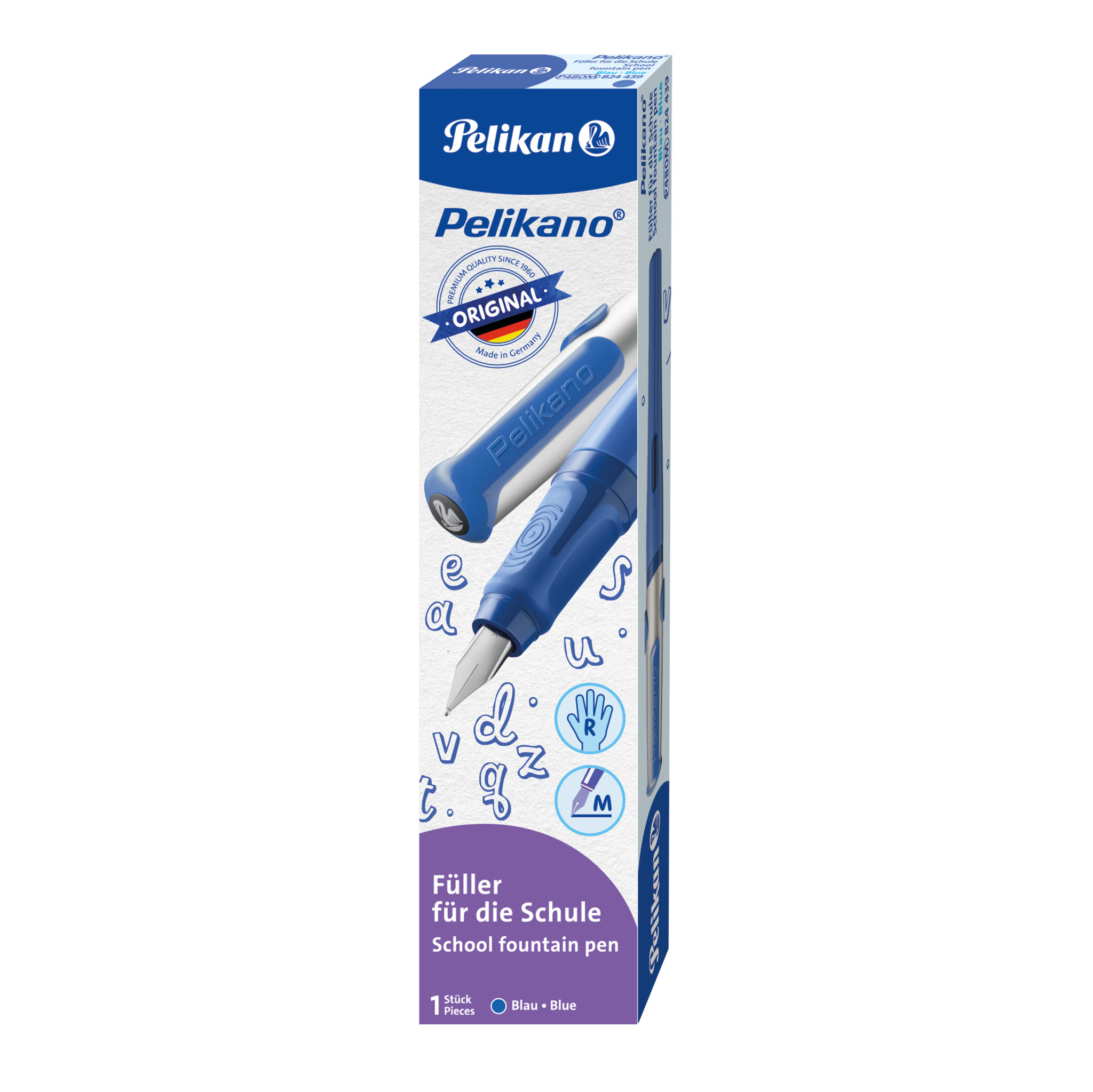 Pelikan 824439, Blau, Kartuschenfüllsystem, Blau, Edelstahl, Medium, Rechtshändig