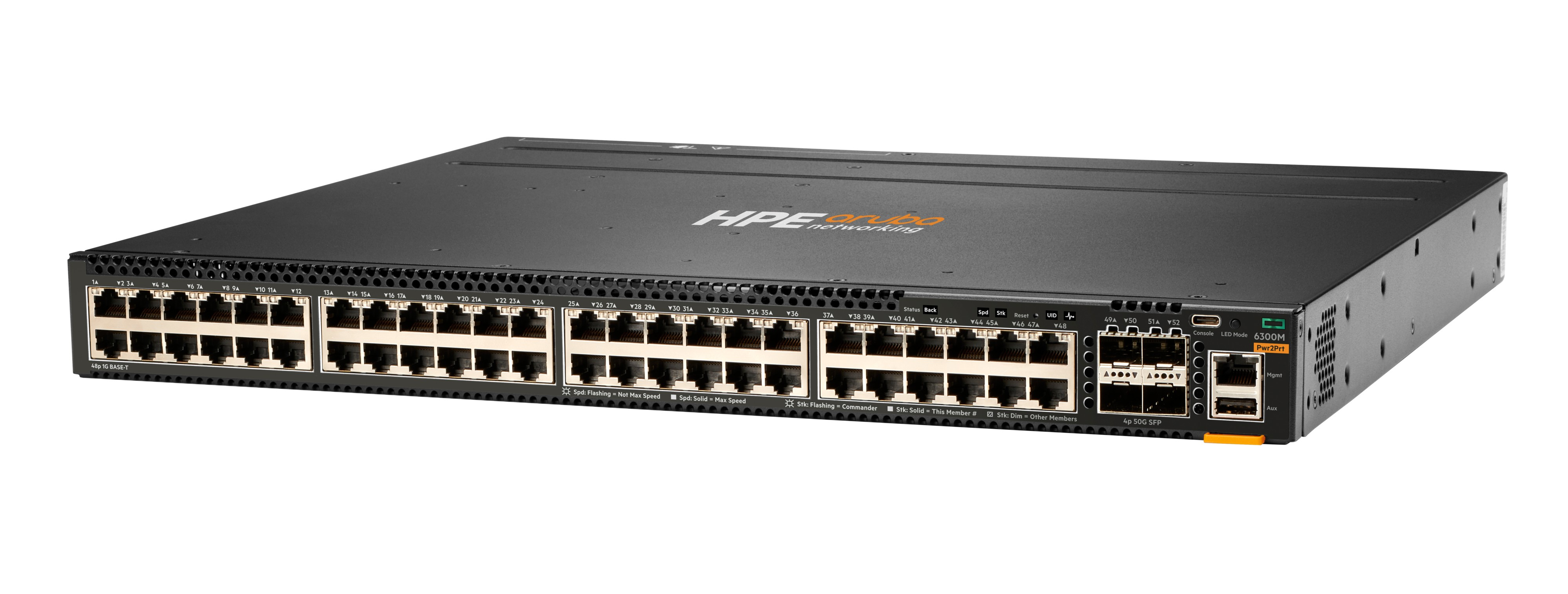 HPE Aruba Networking 6300M - Switch - L3 - managed - 48 x 10/100/1000 + 4 x 1 Gigabit / 10 Gigabit / 25 Gigabit / 50 Gigabit SFP56 (Uplink / Stacking)