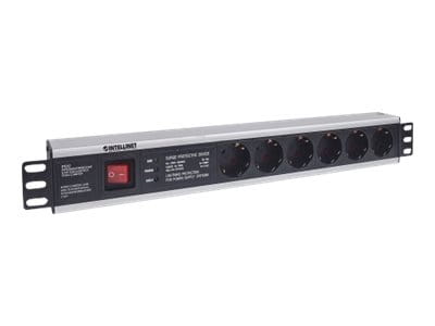 Intellinet 19" 1.5U Rackmount 6-Way Power Strip - German Type", With On/Off Switch and Surge Protection, 3m Power Cord - Steckdosenleiste (Rack - einbaufähig)