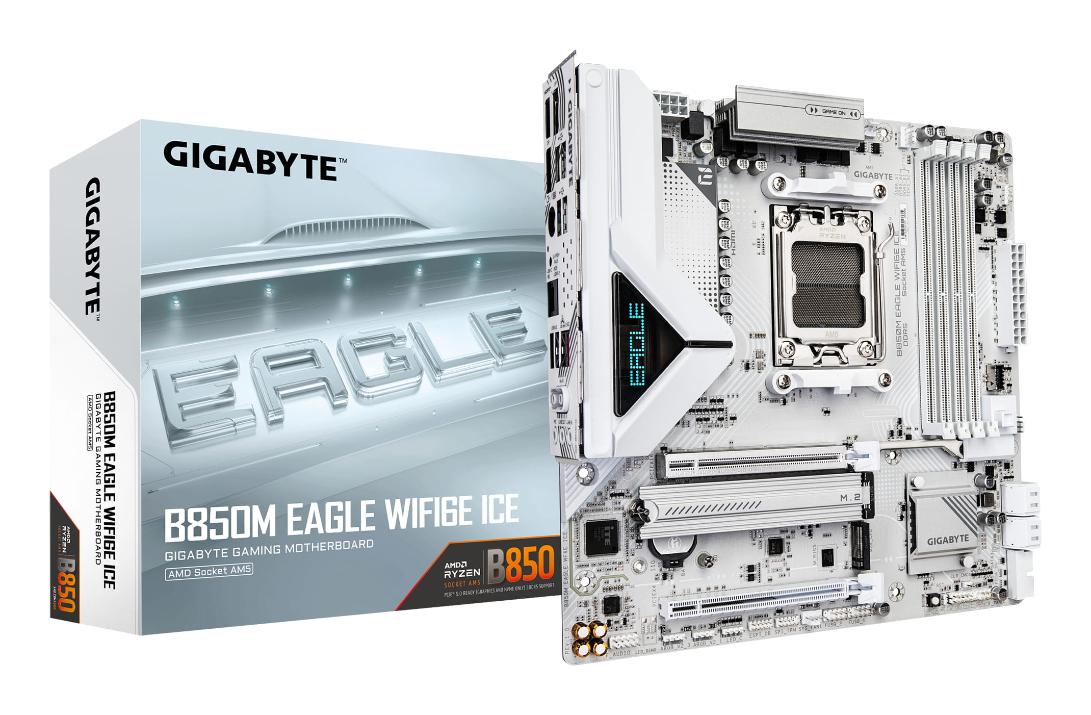 Gigabyte B850M EAGLE WIFI6E ICE - Motherboard - micro ATX - Socket AM5 - AMD B850 Chipsatz - USB-C 3.2 Gen2, USB 3.2 Gen 2, USB 3.2 Gen 1 - 2.5 Gigabit LAN, Wi-Fi 6E, Bluetooth - Onboard-Grafik (CPU erforderlich)