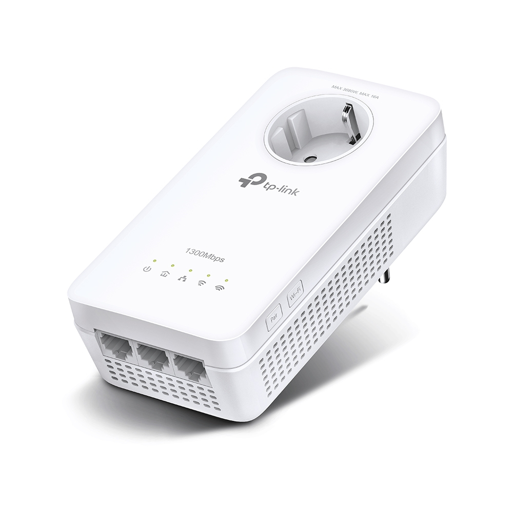 TP-LINK AV1300 Gigabit Passthrough Powerline ac WLAN Extender, 300 Mbit/s, IEEE 802.11n, IEEE 802.11a, IEEE 802.11ac, IEEE 802.11b, IEEE 802.11g, Type E/F, Gigabit Ethernet, 10,100,1000 Mbit/s, Wi-Fi 5 (802.11ac)