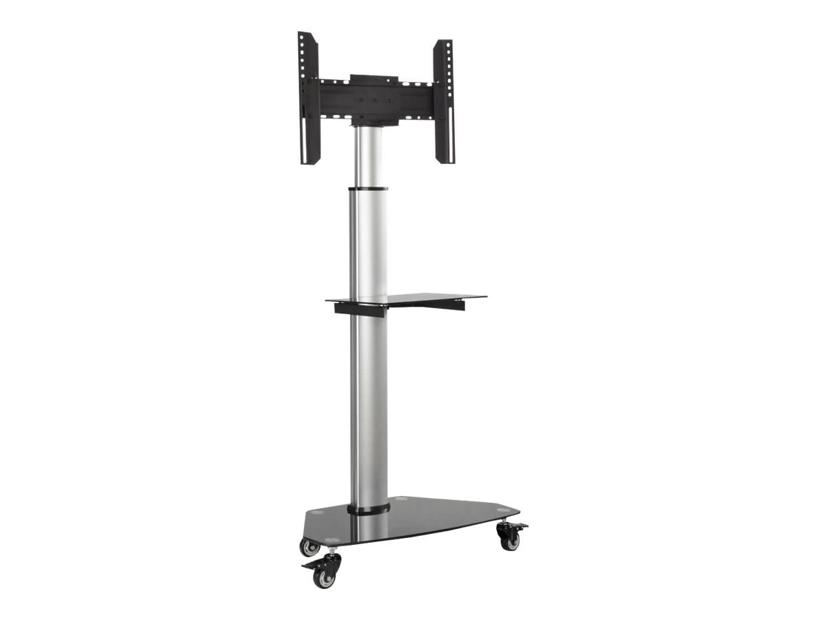 Tripp Eaton Tripp Lite Series Premier Rolling TV Cart for 37" to 70" Displays, Black Glass Base and Shelf, Locking Casters - Wagen - fest - für Monitor / HDTV - Aluminium, Stahl - Schwarz, Silber - Bildschirmgröße: 93.98-177.8 cm (37"-70")