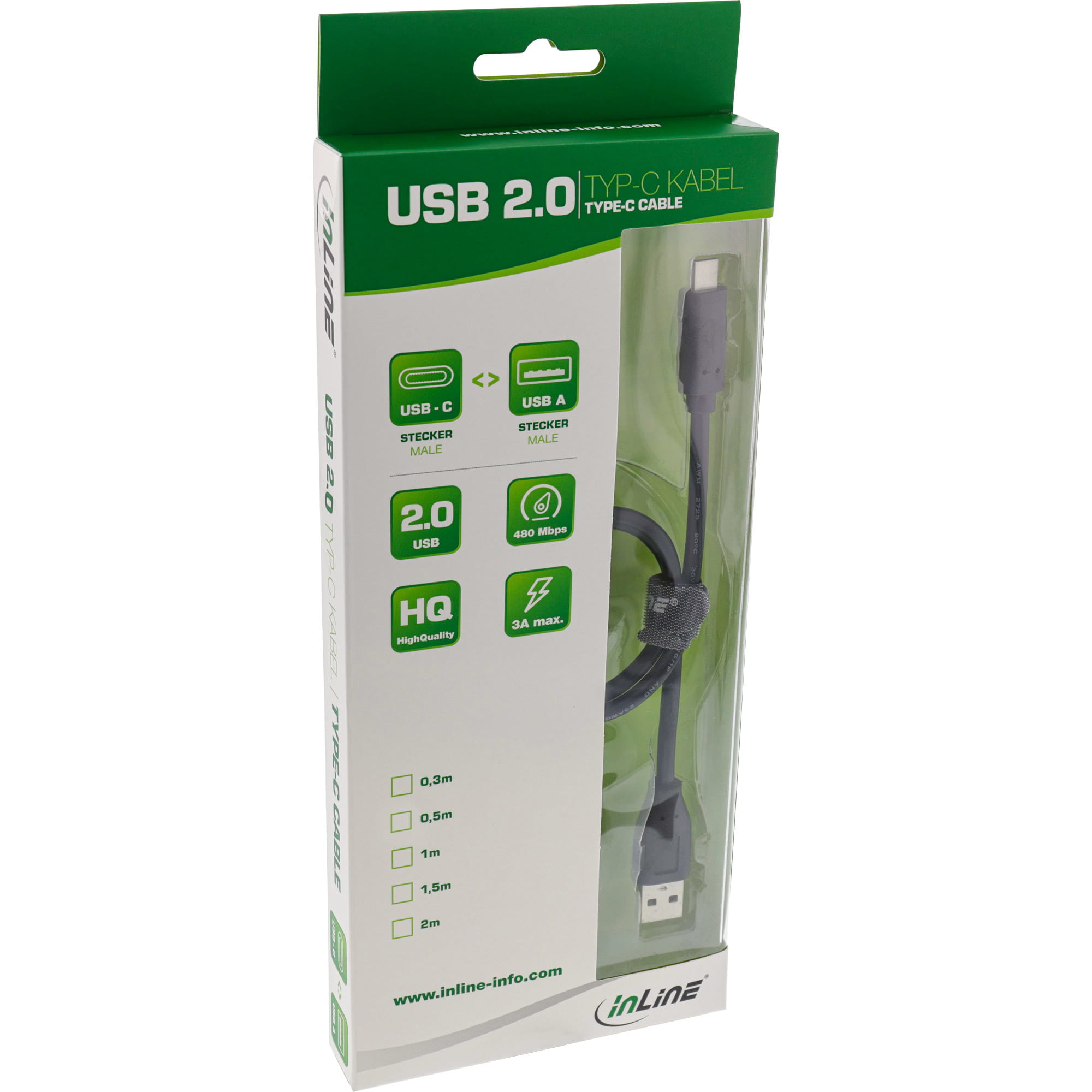 InLine USB 2.0 Kabel - USB-C Stecker an A Stecker - schwarz - 5m