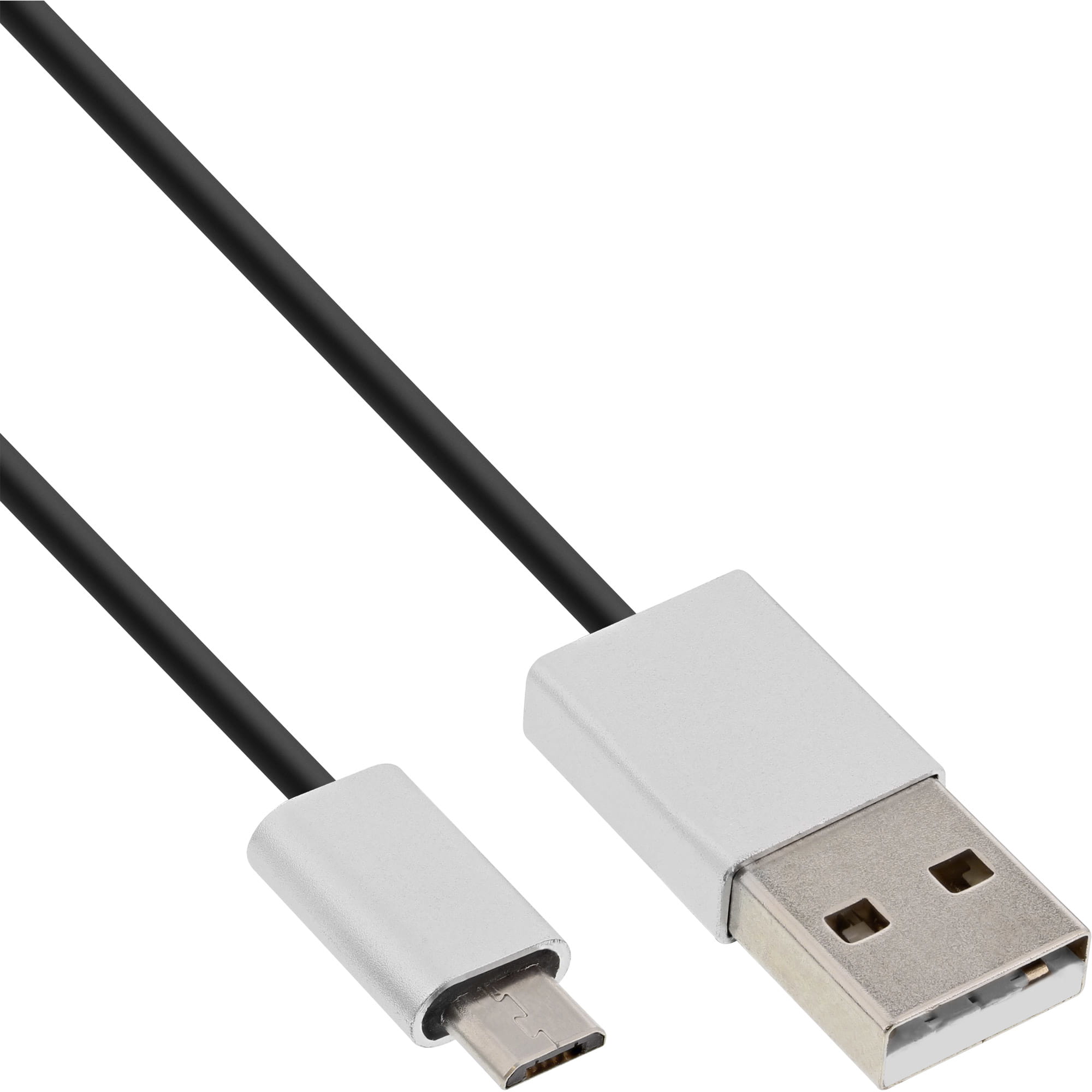 InLine Micro-USB 2.0 Kabel - USB-A ST an Micro-B ST - schwarz/Alu - flexibel - 2m