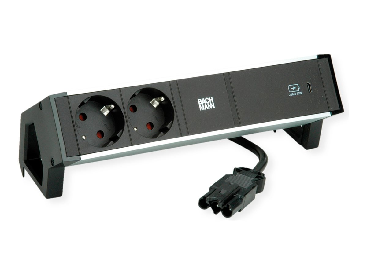 Bachmann DESK 2 ALU - Steckdosenleiste - Wechselstrom 250 V - Eingabe, Eingang GST18i3 - Ausgangsanschlüsse: 2 (2 x CEE 7/3, 24 pin USB-C)