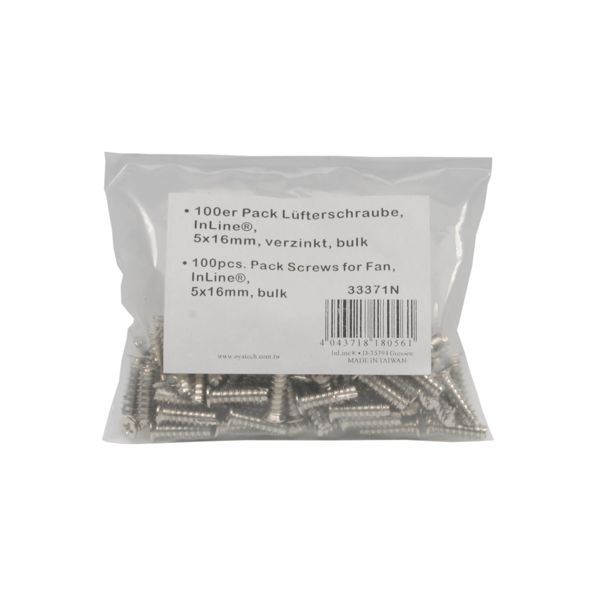 InLine Lüfterschrauben - 5x16mm - silbern 100er Pack