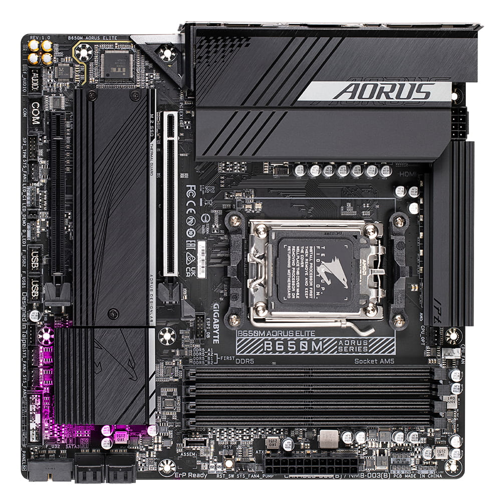 Gigabyte AORUS B650M ELITE - 1.0 - Motherboard - micro ATX - Socket AM5 - AMD B650 Chipsatz - USB 3.2 Gen 2, USB-C 3.2 Gen2, USB 3.2 Gen 1, USB-C 3.2 Gen 2x2 - 2.5 Gigabit LAN - Onboard-Grafik (CPU erforderlich)