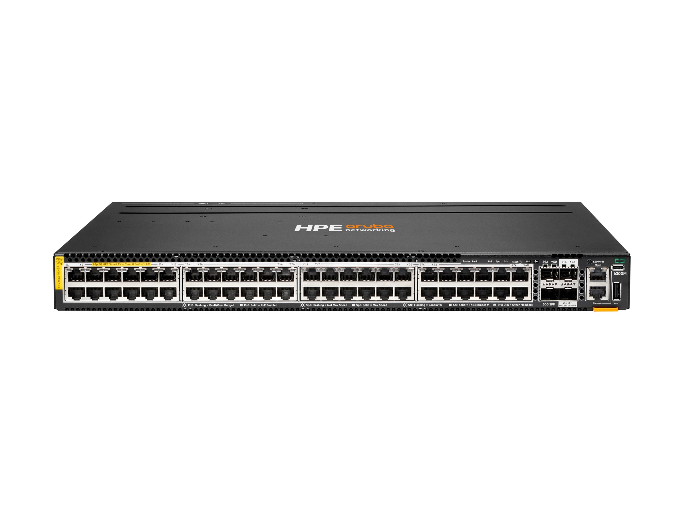 HPE Aruba Networking 6300M 48p 10M/100M/1G 4p SFP56 50G TAA Switch - Switch - max. Stapelentfernung 10 km - L3 - managed - 48 x 10/100/1000 + 4 x 1 Gigabit / 10 Gigabit / 25 Gigabit / 50 Gigabit SFP56 (Uplink / Stacking)