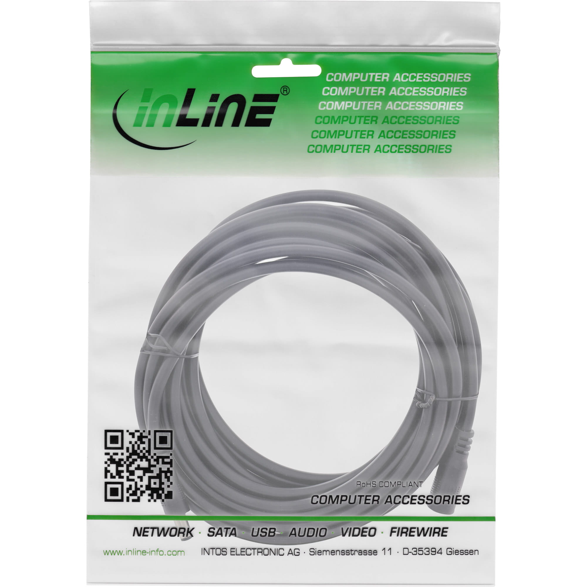 InLine DC Verlängerungskabel - DC Stecker/Buchse 5,5x2,1mm - AWG 18 - schwarz - 5m