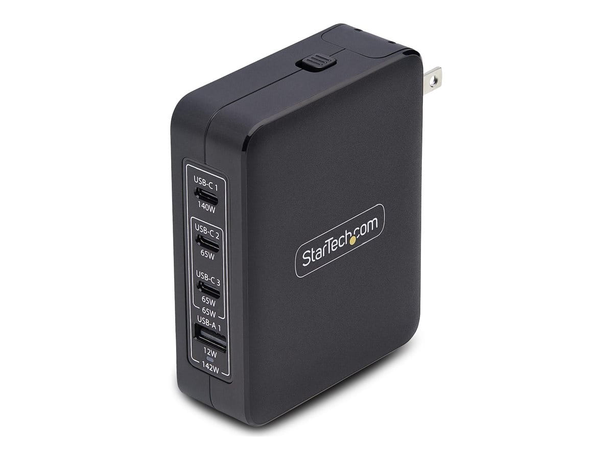 StarTech.com 140W USB-C Wall Charger, USB-C/USB-A, PD GaN Power Adapter - Netzteil - GaN-Technologie - 140 Watt - 5 A - Power Delivery 3.1 - 4 Ausgabeanschlussstellen (USB, 3 x USB-C)