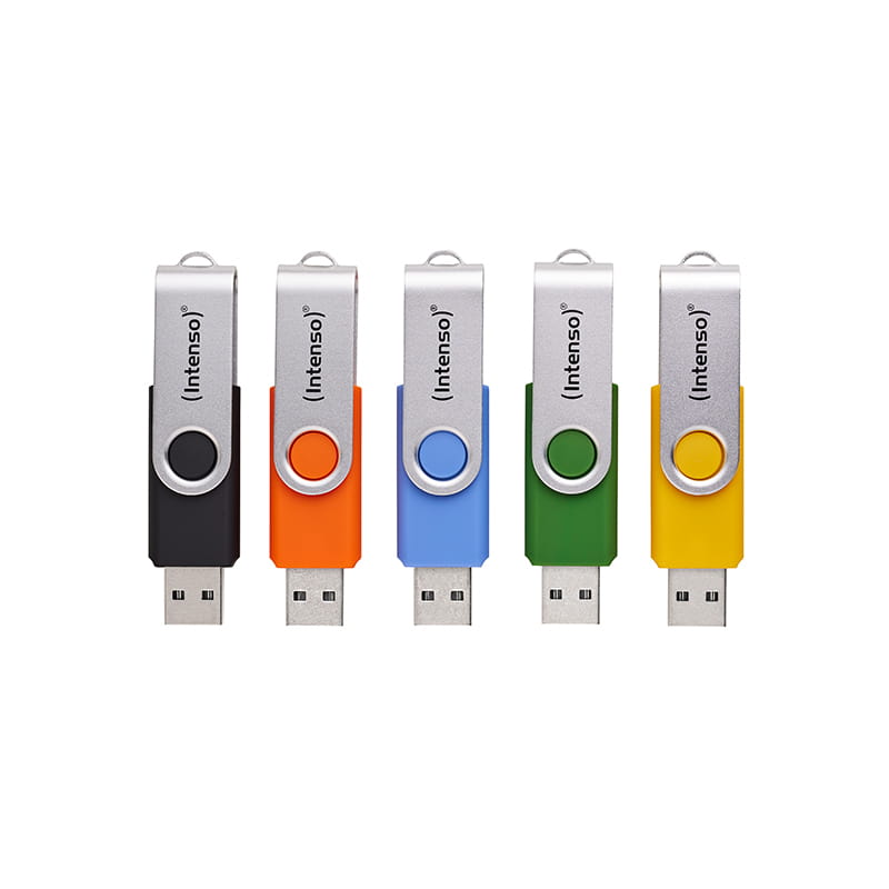 Intenso 5 x USB-Stick Office Line, 64 GB, USB-A, 3.2 Gen 1x1, bunt, 64 GB, USB Typ-A, 3.2 Gen 1 (3.1 Gen 1), Drehring, Mehrfarbig